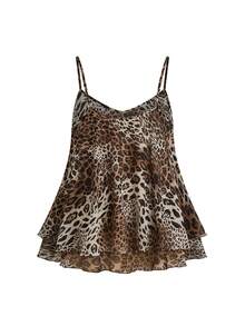 Franclia Camiseta de tirantes con estampado de leopardo para mujer de talla grande - Marrón - Ver 2