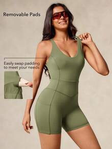 OutZeal Women Sports Jumpsuit Cycling Gym Outfit Summer Tummy Control Sweat Wicking Bra-In Backless Design - Green - View 3