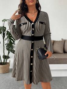 Vionelle Đầm midi dài tay ôm dáng kiểu Pháp thanh lịch dành cho nữ cỡ lớn, thích hợp cho mùa Thu/Đông. - Nhiều màu - Xem 3