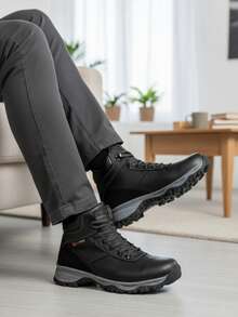 Bota senderismo, casual para caballero piel, suela antiderrapante antishok - Negro - Ver 3