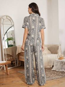 Serenescape Floral Print Button Front Pocket Short Sleeve Pajama Set For Women Lounge Sets For Women Floral Print Pajama Set Pajama Sets For Women - Multicolor - View 2