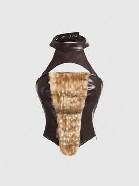 Hippie Vintage Fierce Lady Animal Print Patchwork PU Blouse For Women