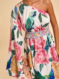 Travachic Vestido de vacaciones elegante con estampado floral y un solo hombro para mujer