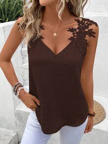 SHEIN Frenchy Women's Fashionable Versatile Vacation & Date Camisole With Applique Design Summer - Brown - View 4