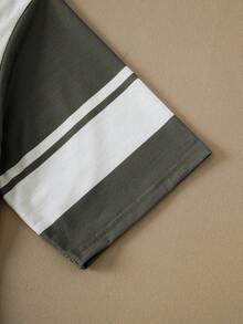 Felix The Cat X SHEIN 男童休闲撞色字母猫咪印花V领短袖上衣，夏季款 - 橄欖綠 - 查看 10