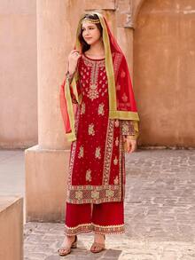 阿巴雅长袍少女民族风连衣裙，优雅礼服，精致刺绣，适合春秋季婚礼和宴会。 - 彩色 - 查看 4