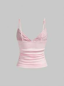 ROMWE Grunge Punk Sexy Halloween Dark Punk Rivet Patchwork Women Top - Pink - View 2