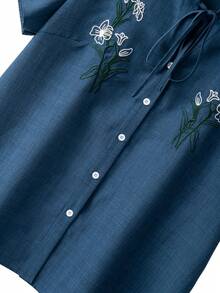 Áo cánh thêu màu trơn thường ngày cỡ lớn Linhara dành cho nữ - Màu xanh lam - Xem 6