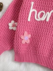 Genkimix Kids 女小童字母&花卉圖案落肩袖套頭毛衣