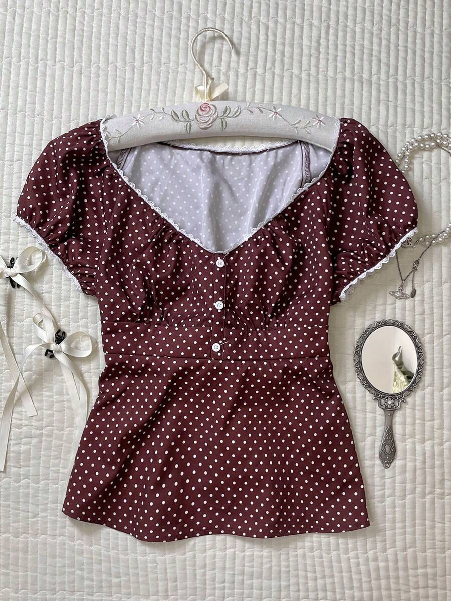 CovetEZ Brown Polka Dot Casual Shirt For Women, Summer