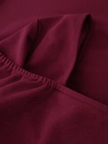 GlowEve CURVE 大码女式方领蝴蝶结撞色荷叶边腰部A字七分袖优雅女士中长连衣裙，适合日常、派对、假日、情人节、婚礼等场合。 - 紫紅色 - 查看 3