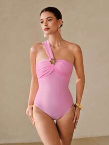 Swim Oasis 1件装女士金属装饰连体泳衣罩裙 - 粉色 - 查看 7