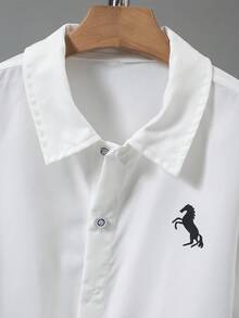 Vacaura Teenage Boys' Fashionable Printed Polo Collar Short Sleeve Casual Versatile Shirt - White - View 4