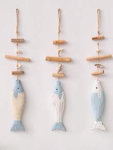 Madebyblanc 1件地中海风格创意渔网小鱼串挂饰，海洋风悬挂装饰，家居背景墙渔网装饰，适合家庭庭院装饰 - 彩色 - 查看 1