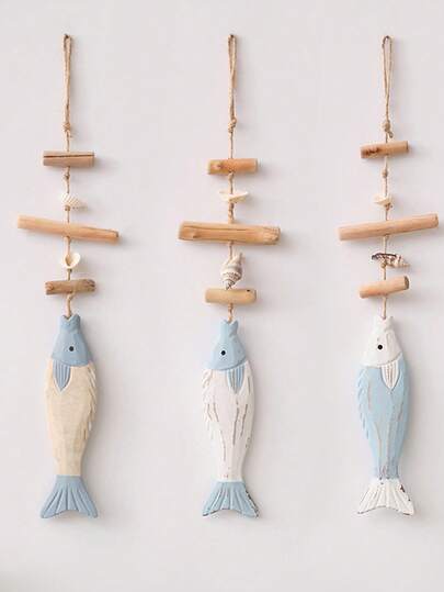 Madebyblanc 1 st medelhavsinspirerad makrillnät kreativt fisknät små fiskspett hängande ornament, marin stil hängande dekorationer, hembakgrund vägg fisknät dekoration, lämplig för familjegårdsdekoration