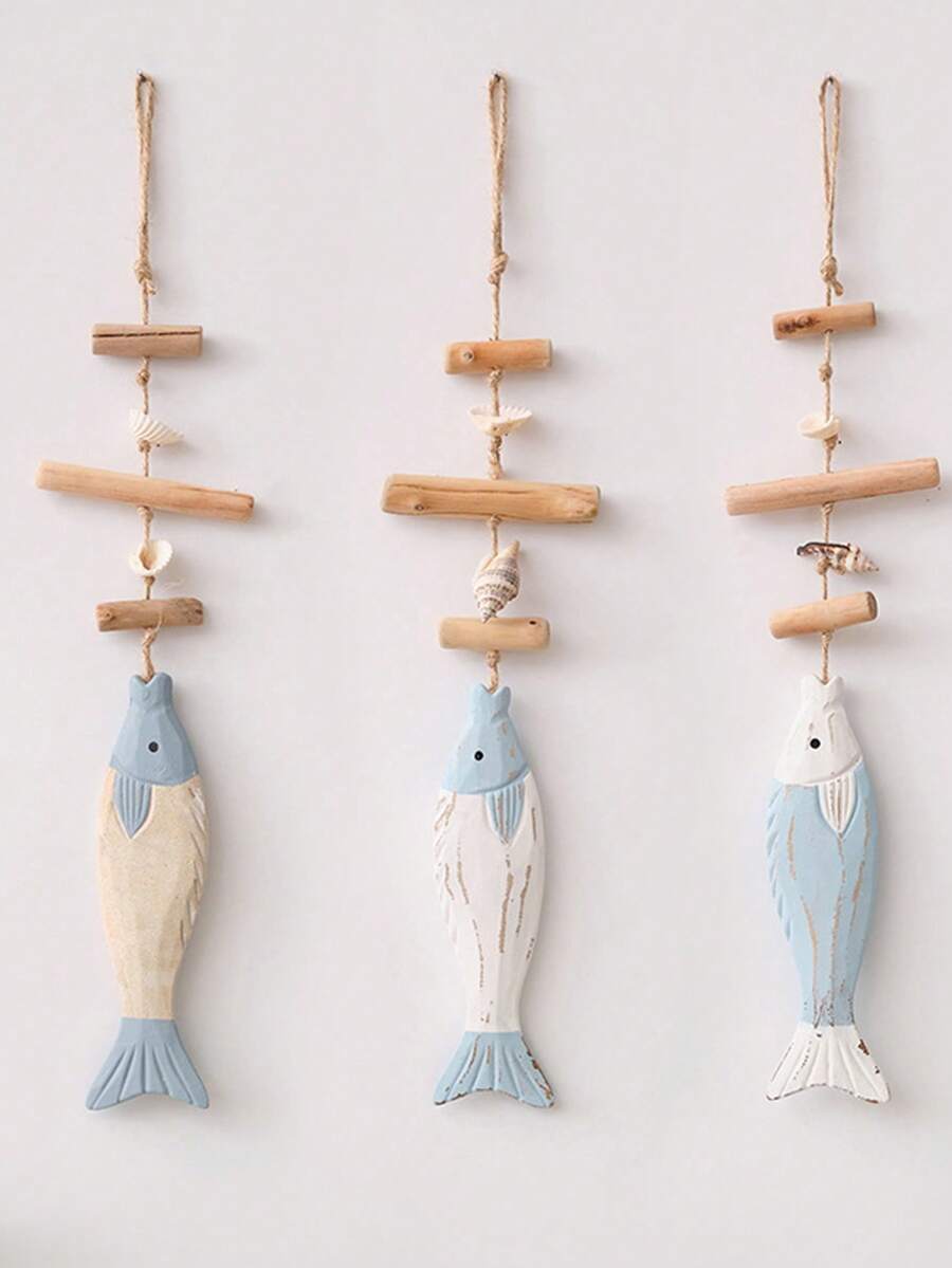 Madebyblanc 1件地中海风格创意渔网小鱼串挂饰，海洋风悬挂装饰，家居背景墙渔网装饰，适合家庭庭院装饰 - 彩色 - 查看 1