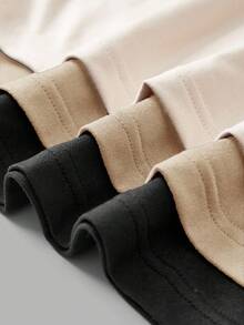 SHEIN BASICS 3pcs Solid Color Knit Long Sleeve Fitted Turtleneck Mini Dress For Women Mock Neck Dress Tight Long Sleeve Mini Dress - Apricot - View 5