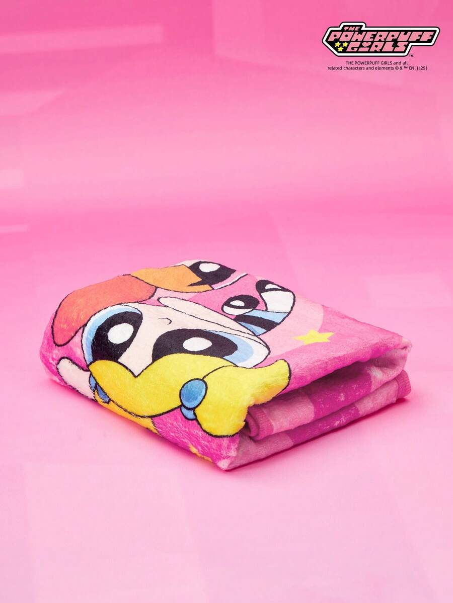 THE POWERPUFF GIRLS X PETSIN 1条酷炫三人行走大眼女孩宠物猫狗通用保暖舒适毯，玫瑰红秋冬加厚吸水浴巾 - 玫紅色 - 查看 1