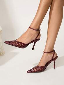 CUCCOO CHICEST 女士尖头镂空扣设计时尚优雅高跟鞋 - 酒紅色 - 查看 1