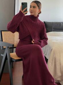 Livesso Women's Turtleneck Sweater Dress With Casual Mini Skirt, Suitable For Christmas Party Dress - Red - View 6