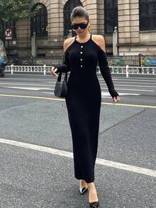 DAZY Robe pull ajustée à col roulé et épaules dénudées pour femmes, style Y2K hivernal