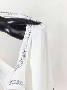 Amplova Sexy Rhinestone Embellished Backless Bodysuit For Women - White - View 10