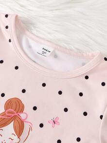 女童睡衣套装 - 两件套睡衣，粉色芭蕾舞印花，圆领长袖上衣+长裤，两件套睡衣，轻薄透气，四季皆宜，适合度假穿着，2026年必备睡前派对休闲礼物，可爱舒适经典款 - 淺粉色 - 查看 5