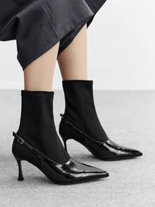 CUCCOO BIZCHIC 女士尖头搭扣设计时尚日常百搭高跟踝靴 - 黑色 - 查看 5