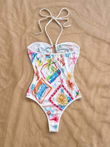 Soleia Women's Sexy Beach Vacation Style Ocean Creature Print Twist Front Halter Romper - Multicolor - View 2