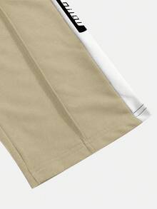 Claim Dot Loose Men's Patchwork Side Seam Drawstring Waist Pants Mens Sweatpants Mens Letter Print Pants - Khaki - View 4