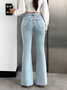 EURMUSE V-Shape Low Waist Slim Stretch Flare Jean Flare Jeans Low Rise Jeans Bootcut Jeans Wide Leg Jeans Split Hem Jeans - Light Wash - View 4