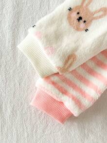 2pcs Newborn Baby Girl Cute Casual Striped Long Sleeve Knit Romper Set - Pink - View 5