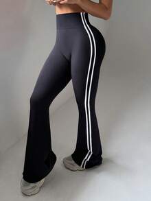 Dewbera Women's High Waist Side Stripe Daily Fitness Flare Workout Pants