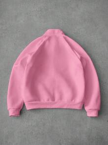 PAVTROS Men's Street-Style Popular INS Matching FREEDOM Print Zip-Up Pullover Sweatshirt, Suitable For Outdoor Music Festivals, Nightclubs, Bars, Boyfriend/Husband Gift, Anniversary Gift, White Raglan Sleeve Pullover Sweatshirt Pink Streetwear Cute Jacket Pink Zip Up Pink Jacket Graphic Zip Up Jacket - Pink - View 4