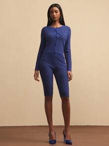 NYA SZN Pant Mid Rise Capri Fitted Bodycon Pocket Detail Plaid Checkered Print Pattern Everyday Casual Concert Birthday Date Business Casual Office Fall Winter Knit Stretch Carnival Outfits For Women - Blue - View 3