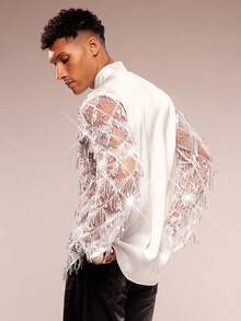 FeverCity 时尚创新亮片网眼男士衬衫