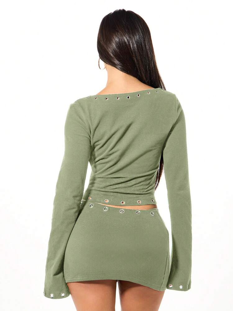 SUMWON WOMEN Top a maniche lunghe con lacci e dettagli a occhiello