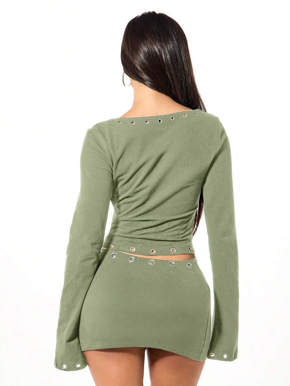 SUMWON WOMEN Long Sleeve Lace Up Eyelet Detail Top