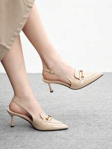 CUCCOO BIZCHIC Women's Fashionable Elegant Metal Decor Pointed Toe Pumps For Commuting - Beige - View 1
