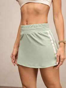 Activina Women's Black Color Patchwork High Waist Casual Sports Skirt & Skort For Tennis & Daily Wear Athletic Skorts - Mint Green - View 6