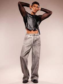 FeverCity Men's Fashionable Sexy Mesh Patchwork T-Shirt - Black - View 3