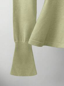 GlowEve V领金属纽扣腰部荷叶边下摆超长袖女式开衫 - 綠色 - 查看 5