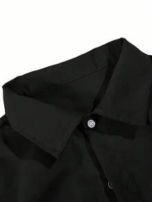 Vacaura 2 件青少年春季休闲绅士单排扣灰色长袖衬衫 + 松紧腰斜口袋休闲裤两件套服装 - 黑色 - 查看 4