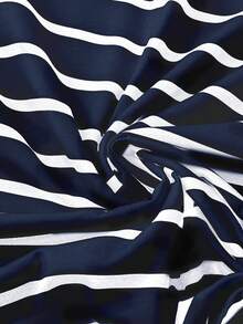 Pariaura 女士条纹休闲T恤，百搭图案T恤女式上衣 - 藏蓝色 - 查看 4