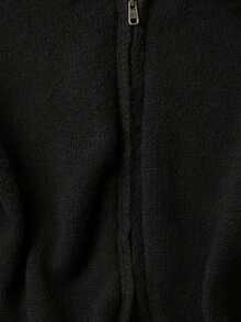 GlowEve CURVE 大码优雅温柔秋冬奶油色蓬松连帽针织开衫，毛茸茸的帽檐增添甜美气息，拉链设计简约大方，轻松打造温暖慵懒的秋冬氛围。 - 黑色 - 查看 3