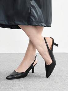 CUCCOO BIZCHIC Tacones altos de diseño con hebilla de punta fina para mujer, versátiles para uso diario - Negro - Ver 4