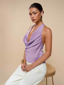 COSMINA Women's Lavender Plunging Neckline Sexy Backless Fashion Halter Camisole, Backless Tops,For Summer Parties And Vacations,Valentine's Day,Vacation Outfits Women,Tank Top - Purple - View 7