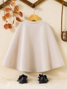 SHEIN Elladie kids Young Girl Beige Color Splice Button Cape Shawl Detail Ladylike Style Woolen Coat For Autumn And Winter