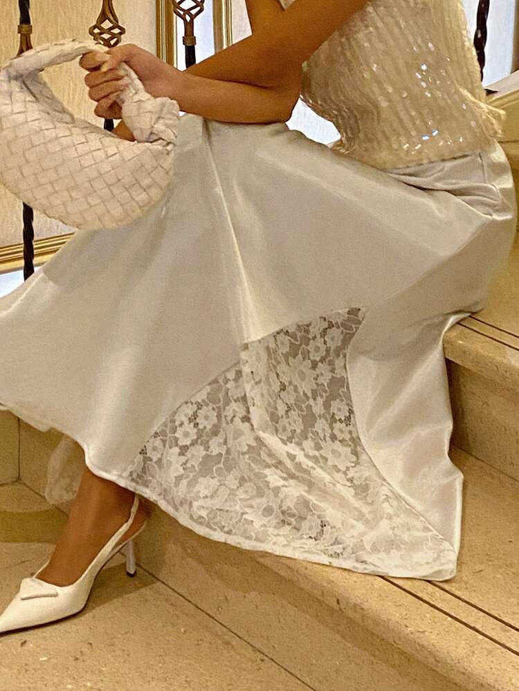 Women's Lace Patchwork Fashionable Versatile Holiday Travel Skirt