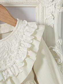 Souflis Souflis Váy cổ tròn ren chắp vá tay dài màu kem thanh lịch kiểu Pháp cổ điển, phù hợp cho các bữa tiệc, đi chơi và nhiều dịp khác nhau, dành cho bé gái - Màu be - Xem 8